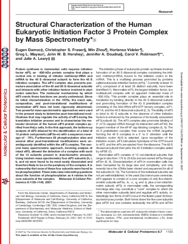 (PDF) Structural Characterization of the Human Eukaryotic Initiation ...