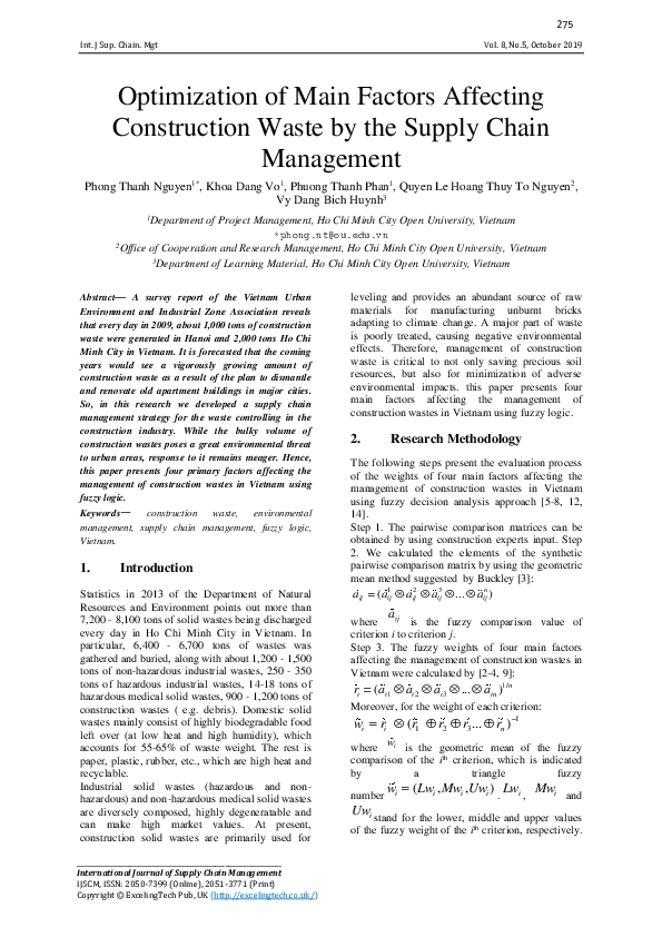 (PDF) Optimization of Main Factors Affecting Construction Waste by the ...