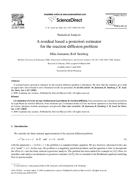 (PDF) A residual based a posteriori estimator for the reaction ...