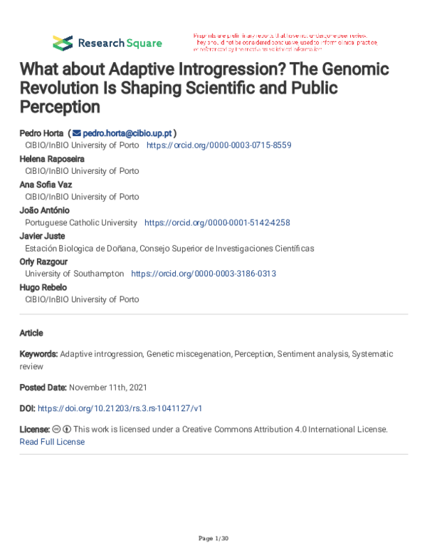 (PDF) What about Adaptive Introgression? The Genomic Revolution Is ...