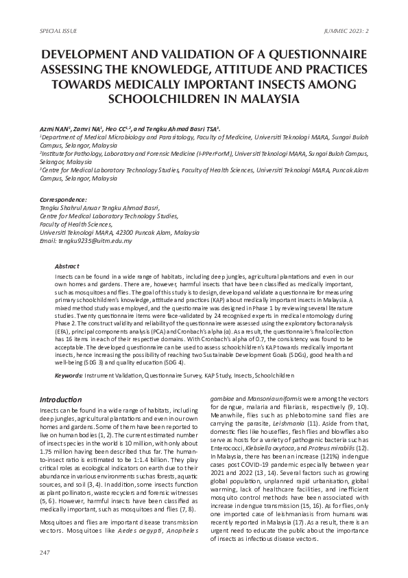 (PDF) Development and Validation of a Questionnaire Assessing the ...