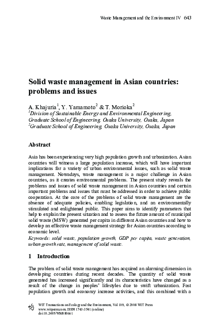 (PDF) Solid waste management in Asian countries: problems and issues