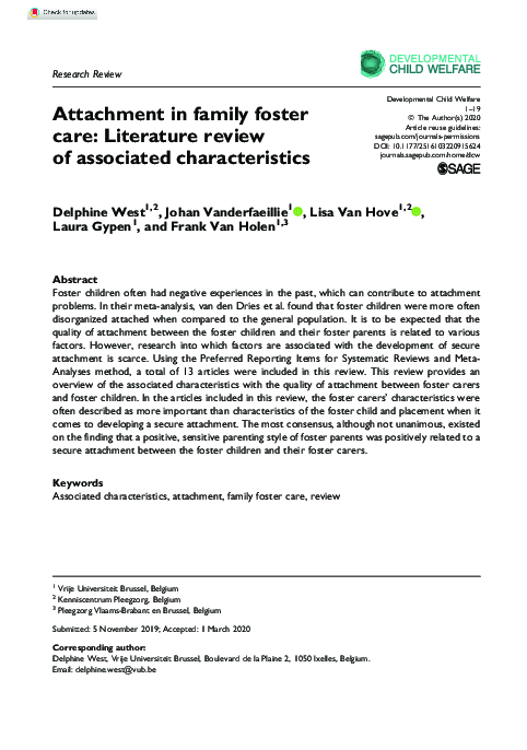 Pdf Attachment In Family Foster Care Literature Review Of Associated