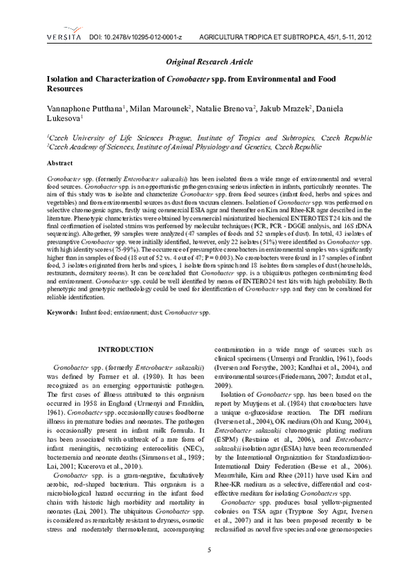 (PDF) Isolation and characterization of Cronobacter spp. from ...