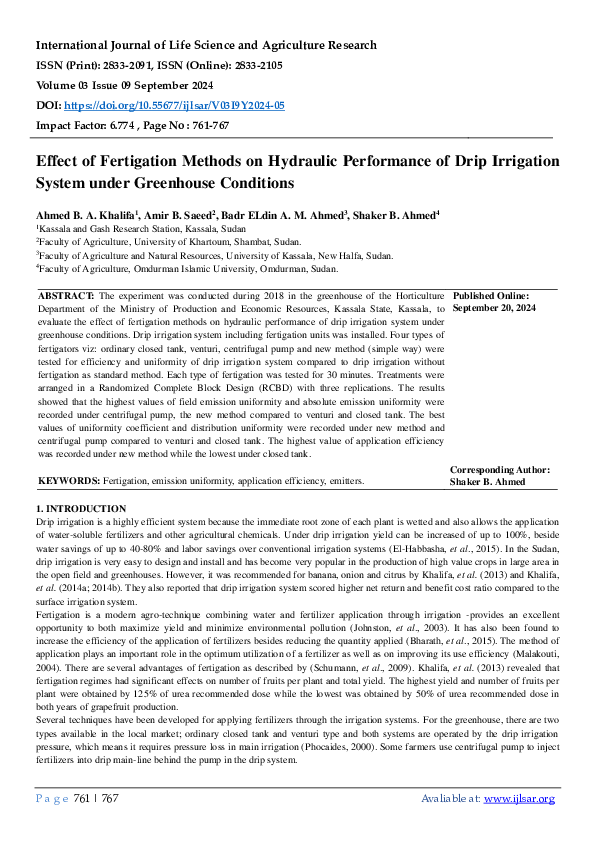 (PDF) Effect of Fertigation Methods on Hydraulic Performance of Drip ...