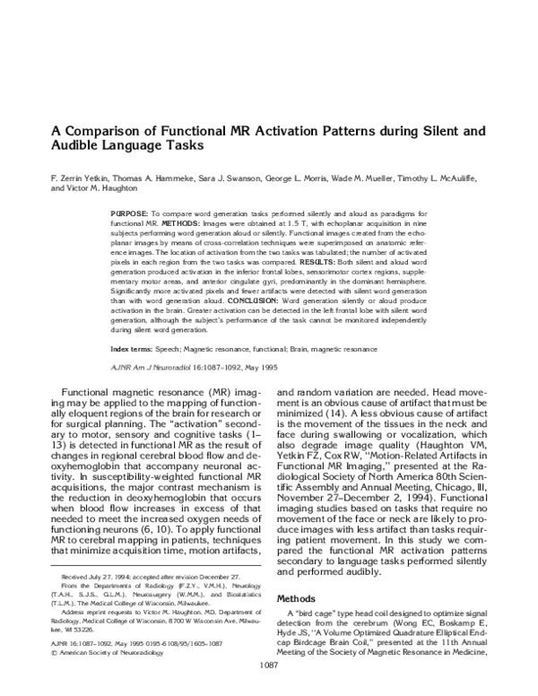 (PDF) A comparison of functional MR activation patterns during silent ...