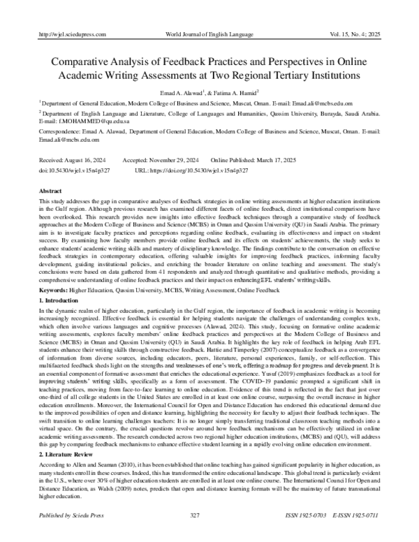 (PDF) Comparative Analysis of Feedback Practices and Perspectives in ...