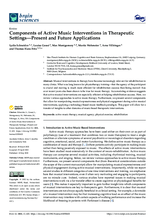 (PDF) Components of Active Music Interventions in Therapeutic Settings ...