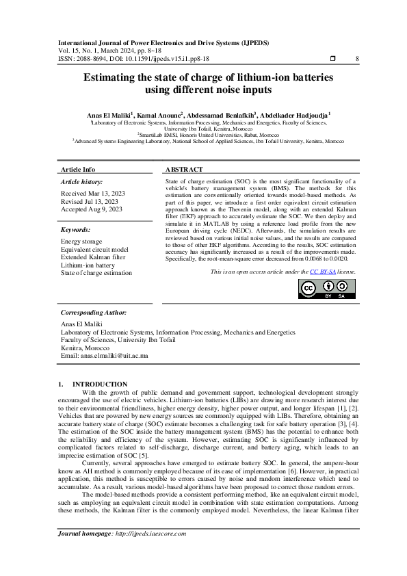 (PDF) Estimating the state of charge of lithium-ion batteries using ...