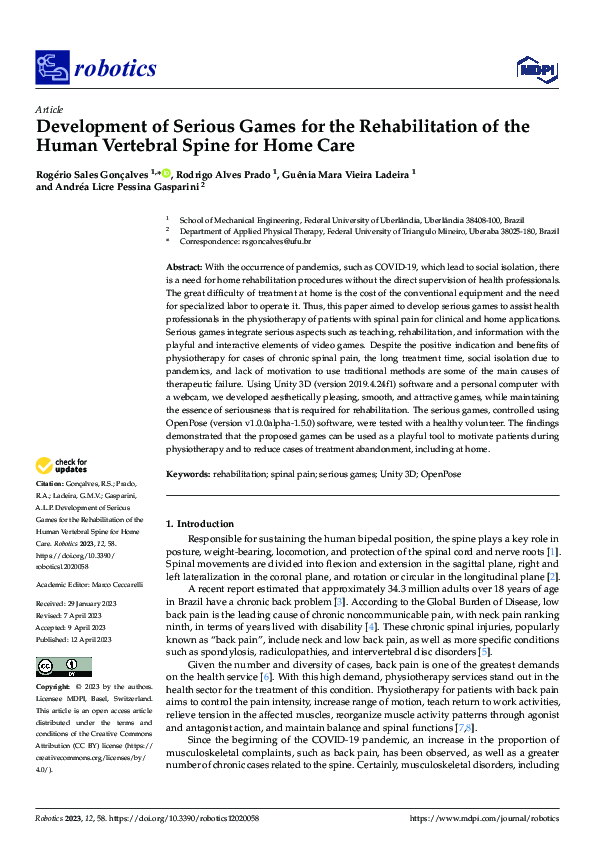 (PDF) Development of Serious Games for the Rehabilitation of the Human ...