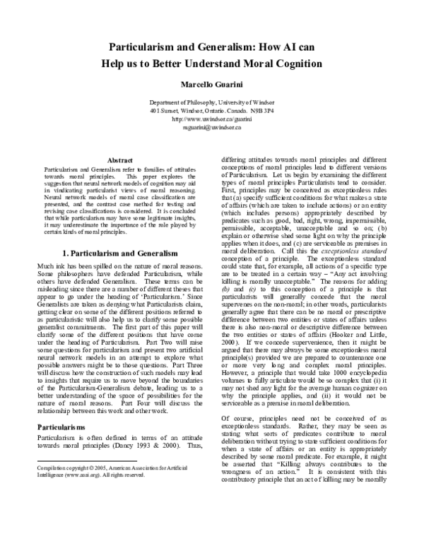 (PDF) Particularism and Generalism: How AI can Help us to Better ...