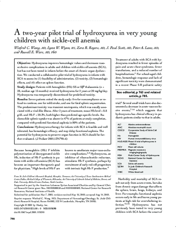 (PDF) A two-year pilot trial of hydroxyurea in very young children with ...