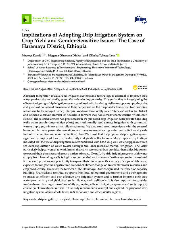 (PDF) Implications of Adopting Drip Irrigation System on Crop Yield and ...