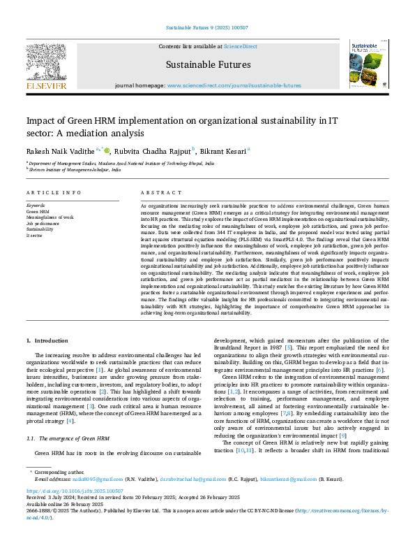 (PDF) Impact of Green HRM implementation on organizational ...