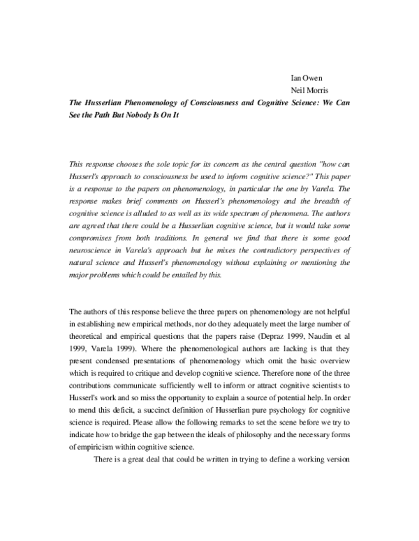 (PDF) The Husserlian Phenomenology of Consciousness and Cognitive ...