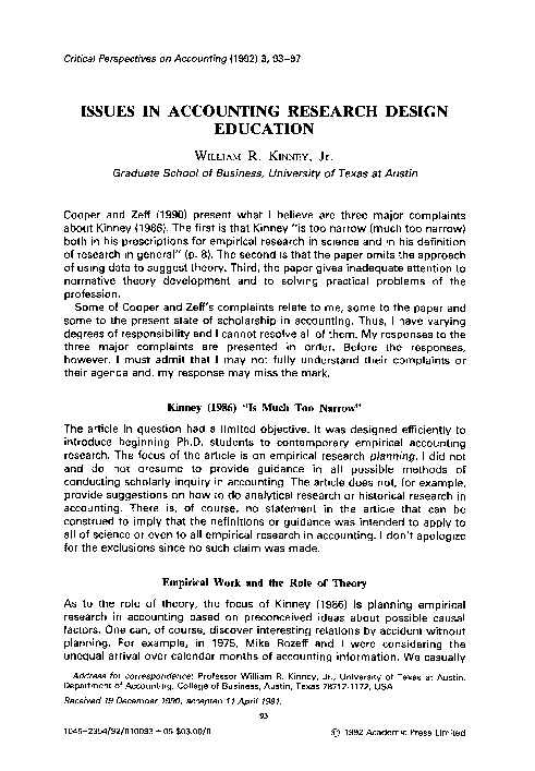 (PDF) Issues in accounting research design education