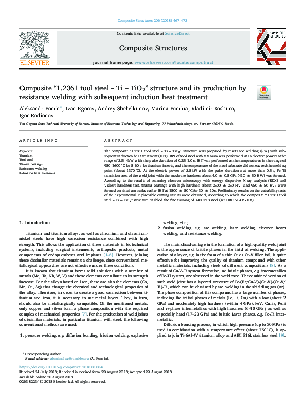 Composite “1.2361 tool steel – Ti – TiO2” structure and its production ...