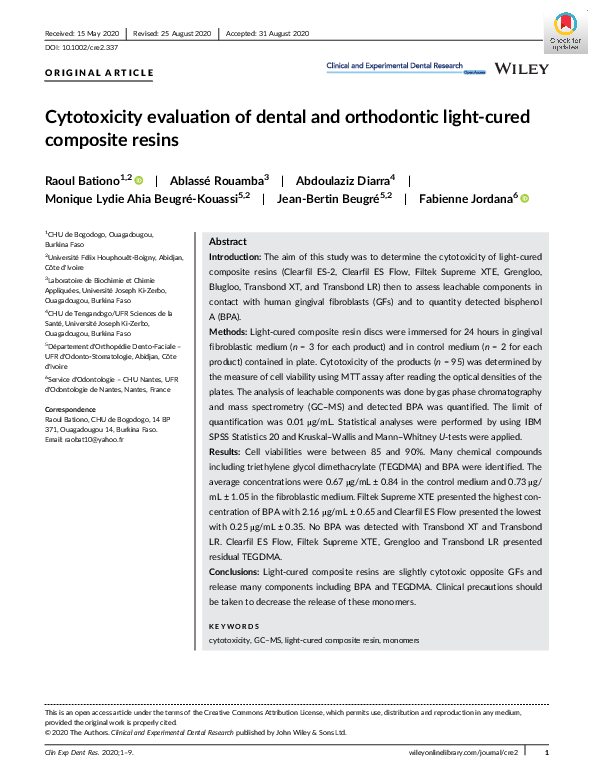 (PDF) Cytotoxicity evaluation of dental and orthodontic light‐cured ...