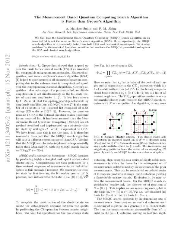 (PDF) The Measurement Based Quantum Computing Search Algorithm is ...