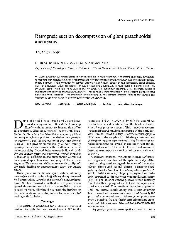 (PDF) Retrograde suction decompression of giant paraclinoidal aneurysms