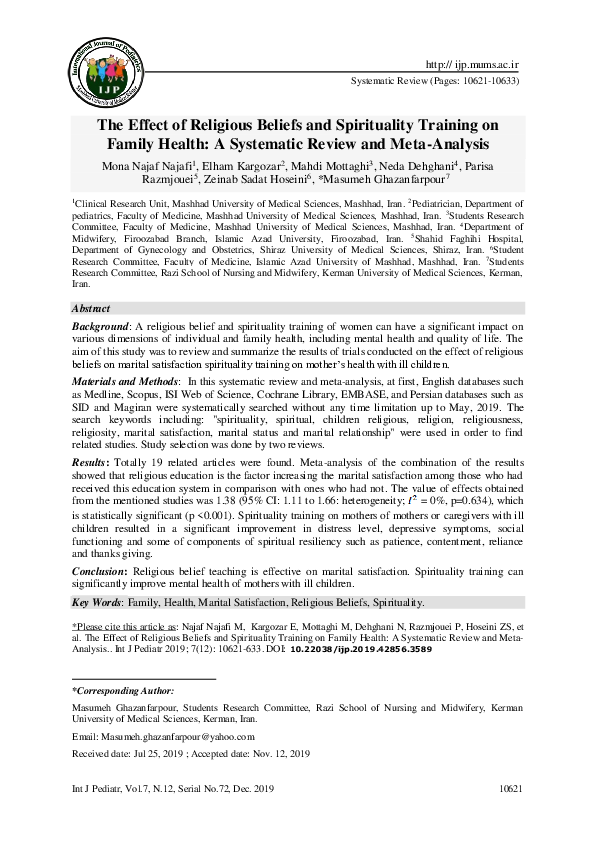(PDF) The Effect of Religious Beliefs and Spirituality Training on ...