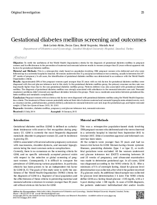 (PDF) Gestational diabetes mellitus screening and outcomes