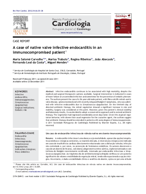 (PDF) Um caso de endocardite infecciosa de válvula nativa em doente ...