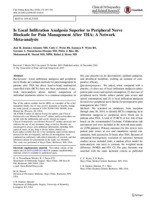 (PDF) Is Local Infiltration Analgesia Superior to Peripheral Nerve ...
