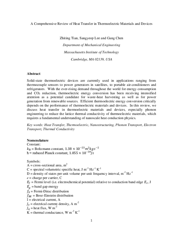 (PDF) A Comprehensive Review of Heat Transfer in Thermoelectric ...