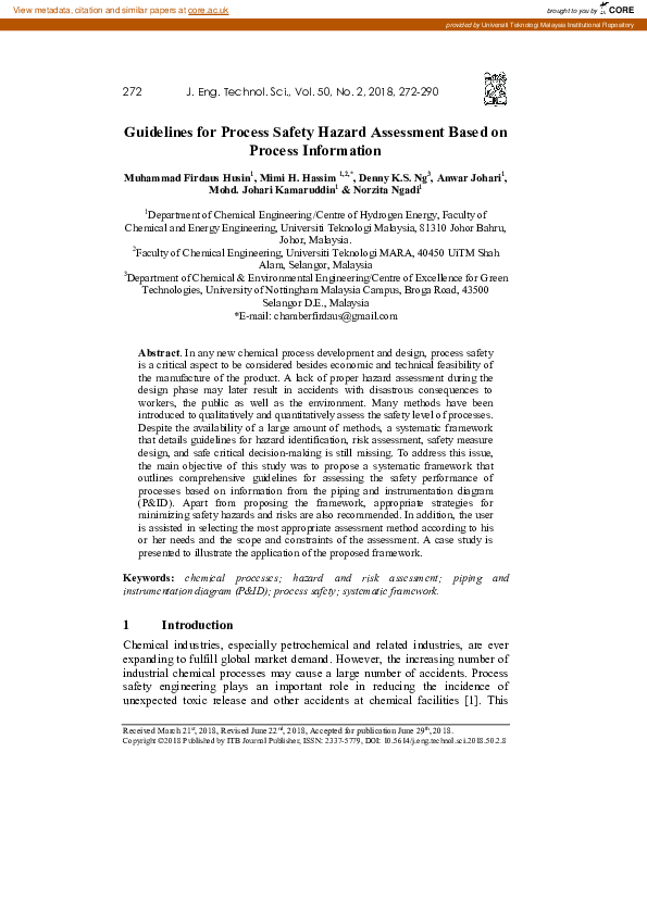 (PDF) Guidelines for Process Safety Hazard Assessment Based on Process ...