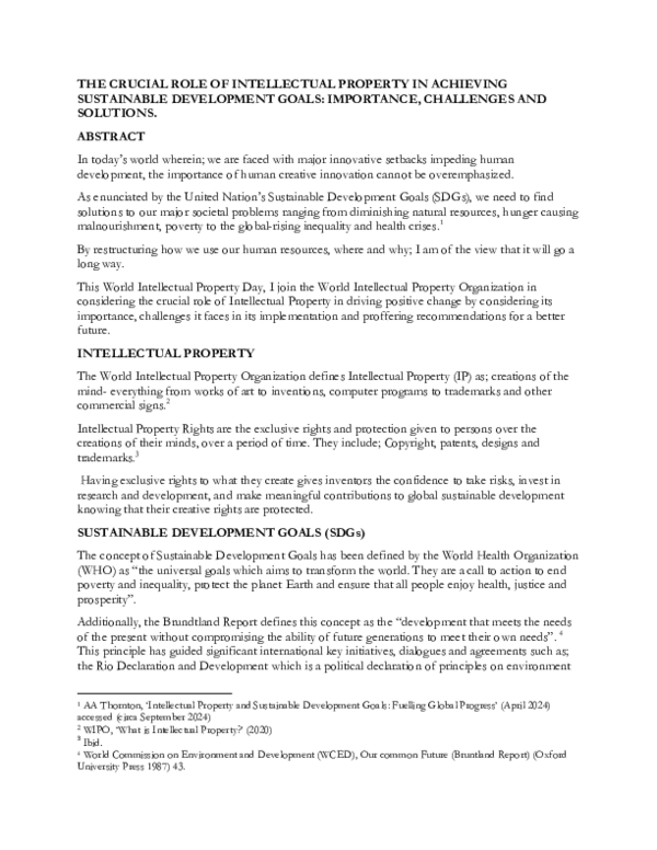 (PDF) THE CRUCIAL ROLE OF INTELLECTUAL PROPERTY IN ACHIEVING ...
