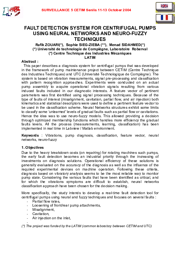 (PDF) Fault Detection System for Centrifugal Pumps Using Neural ...