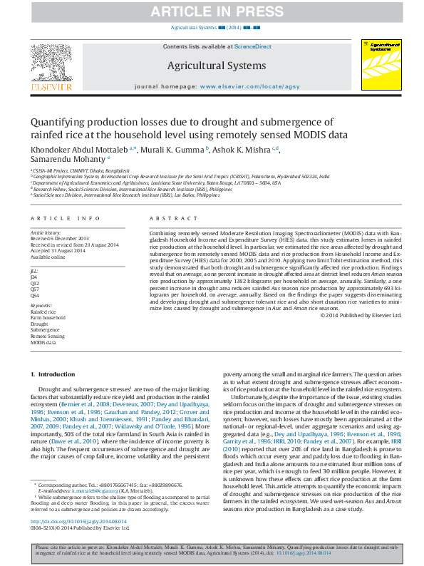 (PDF) Quantifying production losses due to drought and submergence of ...
