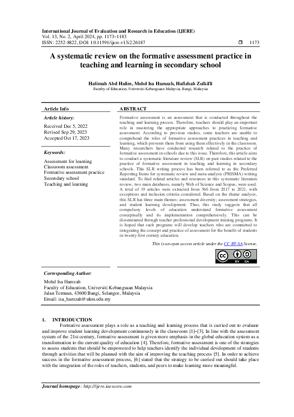 (PDF) A systematic review on the formative assessment practice in ...