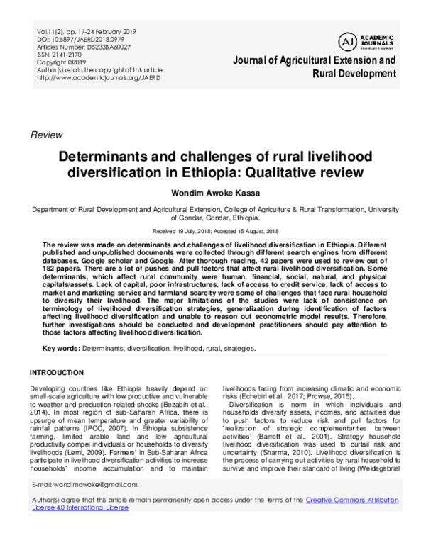 (PDF) Determinants and challenges of rural livelihood diversification ...