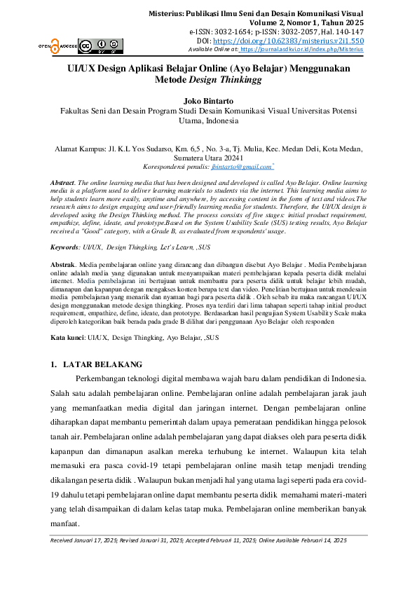 (PDF) UI/UX Design Aplikasi Belajar Online (Ayo Belajar) Menggunakan ...