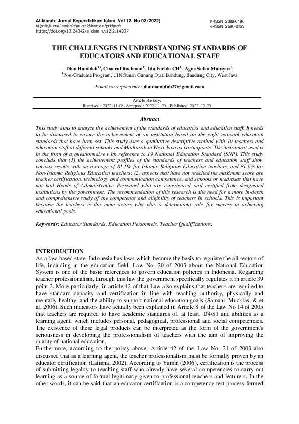 (PDF) The Challenges in Understanding Standards of Educators and ...