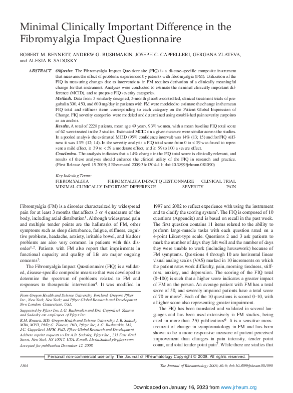 (PDF) Minimal Clinically Important Difference in the Fibromyalgia ...