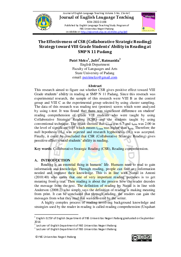 (PDF) The Effectiveness of CSR (Collaborative StrategicReading ...