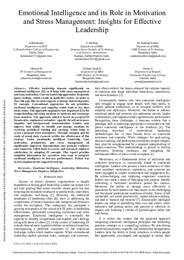 (PDF) Emotional Intelligence and its Role in Motivation and Stress ...