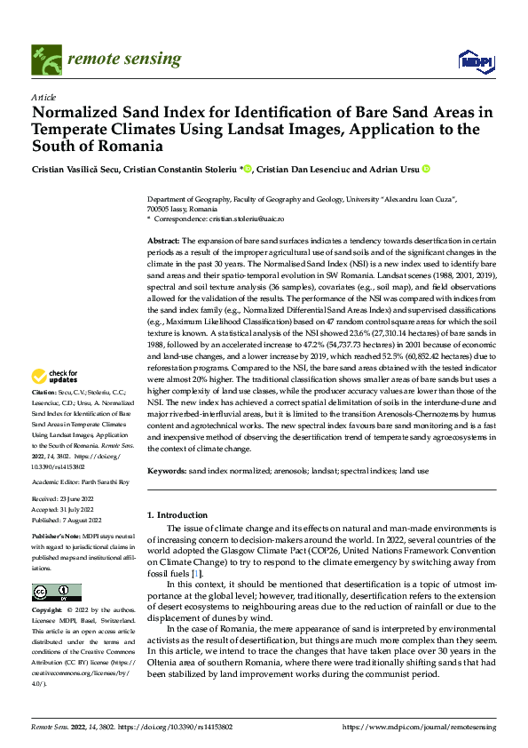 (PDF) Normalized Sand Index for Identification of Bare Sand Areas in ...