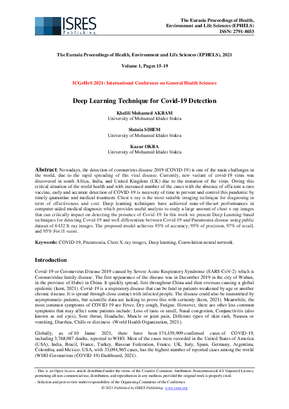 (PDF) Deep Learning Technique for Covid-19 Detection