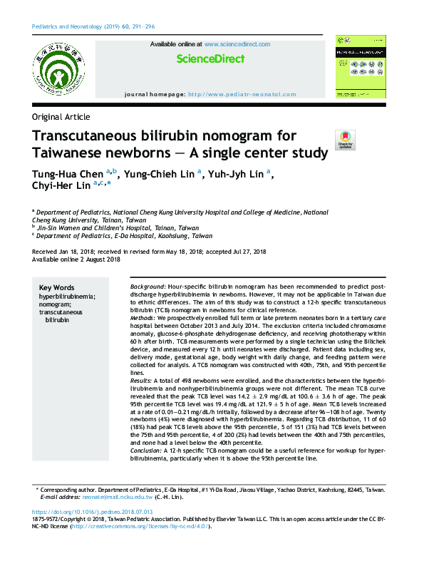 (PDF) Transcutaneous bilirubin nomogram for Taiwanese newborns – A ...