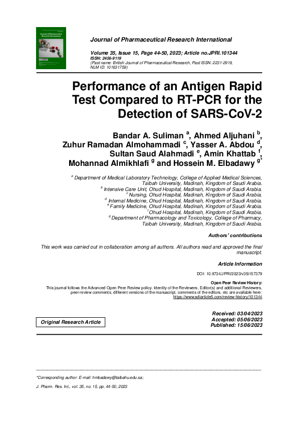 Performance of an Antigen Rapid Test Compared to RT-PCR for the ...
