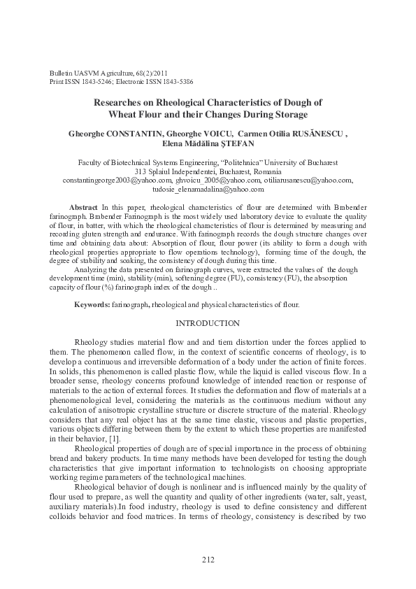 (PDF) Researches on Rheological Characteristics of Dough of Wheat Flour ...