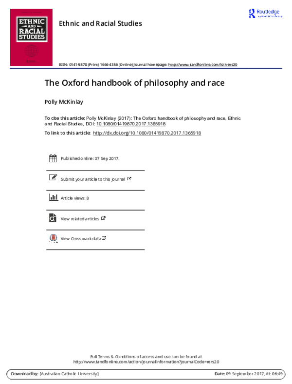 (PDF) The Oxford handbook of philosophy and race