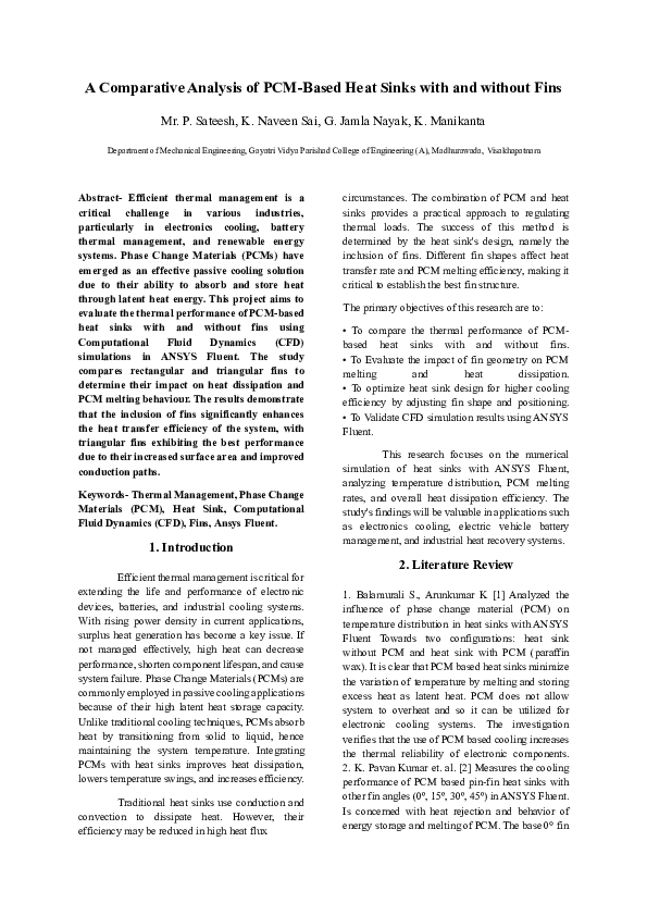 (PDF) A Comparative Analysis of PCM-Based Heat Sinks with and without Fins