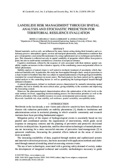 (PDF) Landslide risk management through spatial analysis and stochastic ...