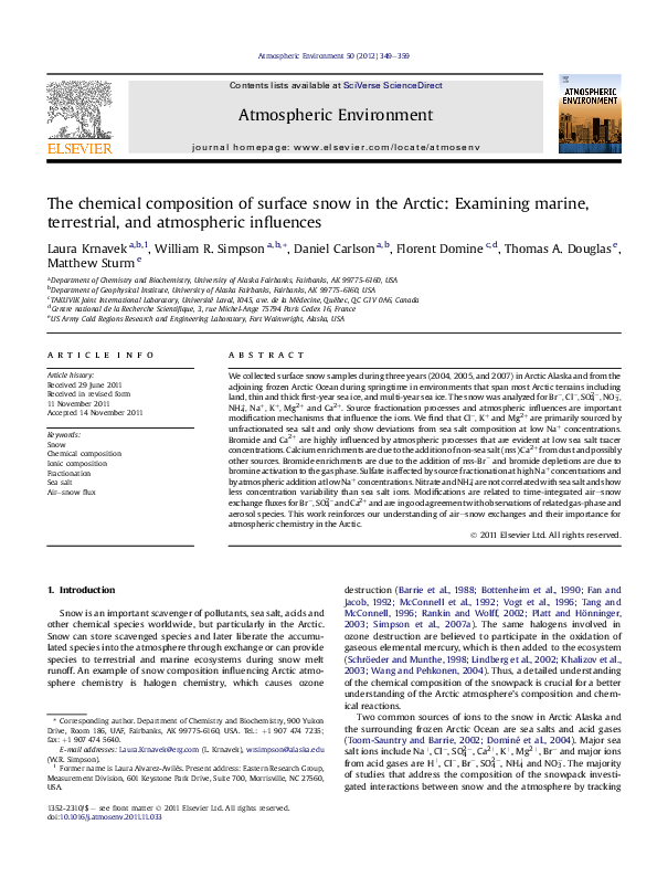 (PDF) The chemical composition of surface snow in the Arctic: Examining ...