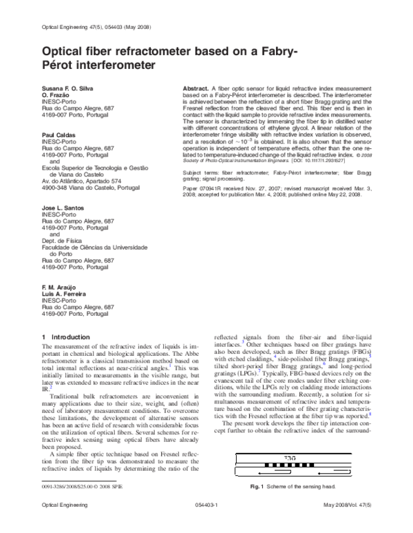 (PDF) Optical fiber refractometer based on a Fabry-Pérot interferometer